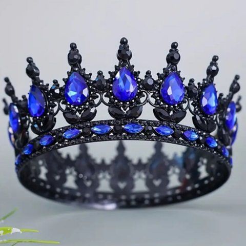 Декор для торта Корона D12 чорна із синіми каменями 2543518097 фото